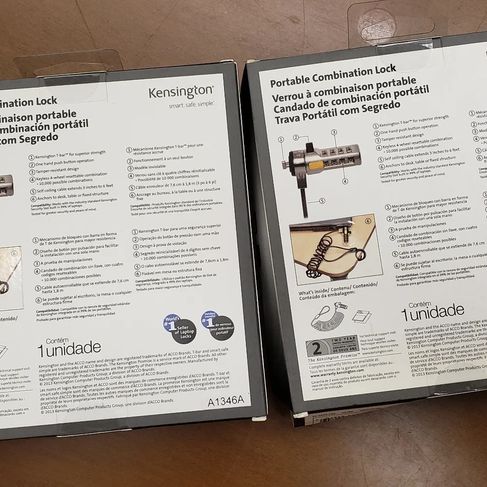 2-PACK Kensington Portable Combination Laptop Lock - Brand New, Never Used